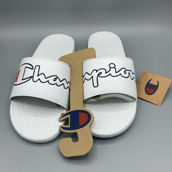 Champion IPO Repeat Slide Sandals White Mens Size 11 Logo And Script Brand New